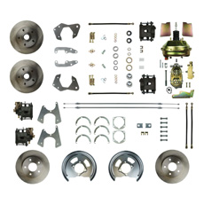 1965-68 FRONT AND REAR DISC BRAKE CONVERSION KIT, WITH BLACK CALIPERS AND DRILLED AND SLOTTED ROTORS (kit)