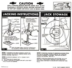 1963 JACKING INSTRUCTIONS, CONVERTIBLE
