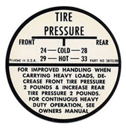 1964-65 TIRE PRESSURE DECAL