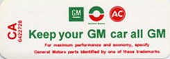 1968-69 AIR CLEANER SERVICE DECAL (KEEP YOUR GM CAR ALL GM)
