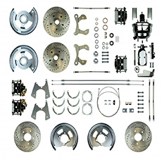 1958-64 FRONT AND REAR DISC BRAKE CONVERSION, SMALL BLOCK, WITH BLACK CALIPERS AND DRILLED AND SLOTTED ROTORS (kit)