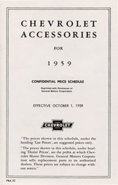 1959 ACCESSORIES LIST (ea)