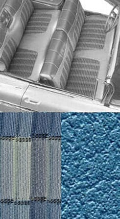 1959 SEAT COVERS, BENCH/REAR, 4 DR SEDAN, IMPALA, W/CLOTH INSERT, BLUE