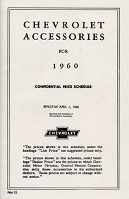 1960 ACCESSORIES LIST (ea)