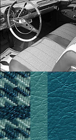 1960 SEAT COVERS, BENCH/REAR, 2 DR HT, IMPALA, W/CLOTH INSERT, AQUA