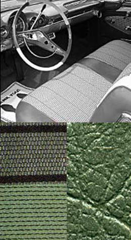 1960 SEAT COVERS,BENCH/REAR, 2 DR SEDAN, BELAIR,W/CLOTH INSERT, GREEN