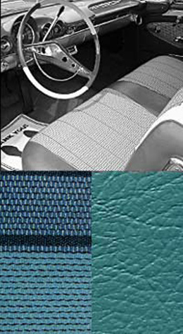 1960 SEAT COVERS,BENCH/REAR, 4 DR SEDAN,IMPALA, W/CLOTH INSERT, AQUA