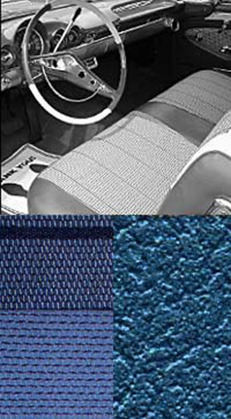 1960 SEAT COVERS,BENCH/REAR, 4 DR SEDAN,IMPALA, W/CLOTH INSERT, BLUE