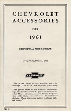 1961 ACCESSORIES LIST (ea)