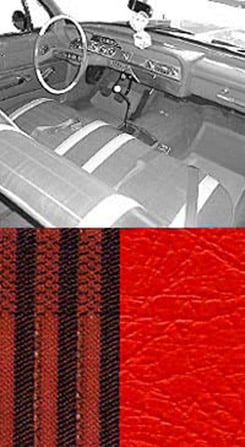 1961 SEAT COVERS,BENCH/REAR, 2 DR SEDAN, IMPALA,W/CLOTH INSERT, RED