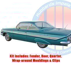 1961 SIDE MOULDING KIT, w/WRAP AROUNDS & CLIPS