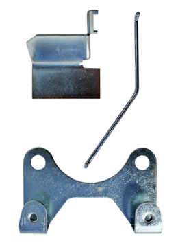 1963-68 BACK UP SWITCH MOUNTING KIT, MUNCIE 4 SPEED, includes bracket, shield, rod, clips, screws, and washers