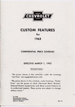 1963 ACCESSORIES LIST (ea)