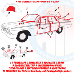 1963 COMPLETE WEATHERSTRIP KIT, 4 DOOR SEDAN, IMPALA