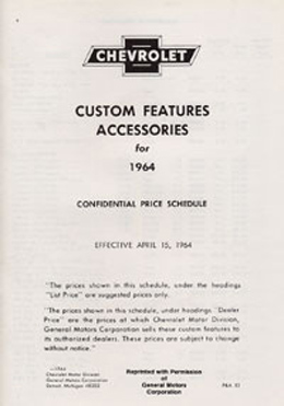 1964 ACCESSORIES LIST (ea)