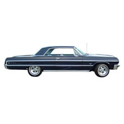 1964 SIDE MOULDINGS, 2 DR, IMPALA (fenders, doors, quarters and C moulding) (set)