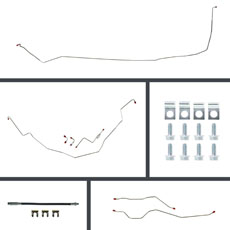 1965-66 BRAKE LINE KIT, FRONT DISC AND REAR DRUM/DISC, POWER BRAKE. INCLUDES: FRONT, FRONT TO REAR, REAR AXLE, REAR FLEX HOSE & CLIPS. STAINLESS STEEL (kit)