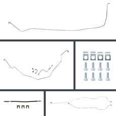 1965-66 BRAKE LINE KIT, FRONT DISC AND REAR DRUM/DISC, POWER BRAKE. INCLUDES: FRONT, FRONT TO REAR, REAR AXLE, REAR FLEX HOSE AND CLIPS (set)