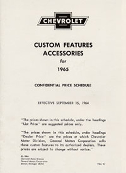 1965 ACCESSORIES LIST (ea)