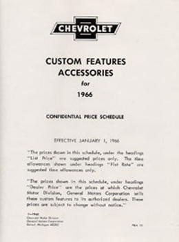 1966 ACCESSORIES LIST (ea)