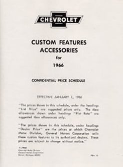 1966 ACCESSORIES LIST (ea)