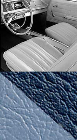 1966 SEAT COVER, FRONT, VINYL BENCH, IMPALA, 2 TONE BLUE