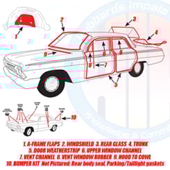 1966 COMPLETE WEATHERSTRIP KIT, 4 DOOR SEDAN, IMPALA