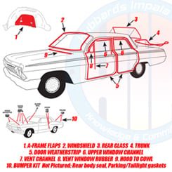 1966 COMPLETE WEATHERSTRIP KIT, 4 DOOR SEDAN, IMPALA