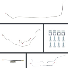 1967-68 BRAKE LINE KIT, FRONT DISC AND REAR DRUM, POWER BRAKE.  INCLUDES FRONT, FRONT TO REAR, REAR AXEL, REAR FLEX HOSE AND CLIPS. STAINLESS (kit)