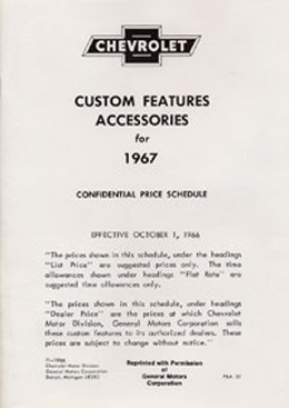 1967 ACCESSORIES LIST (ea)