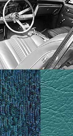1967 SEAT COVERS,BENCH/REAR, 2 DR HT, IMPALA, W/CLOTH INSERT, AQUA