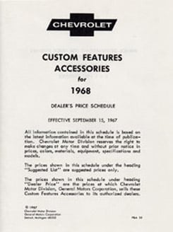 1968 ACCESSORIES LIST (ea)