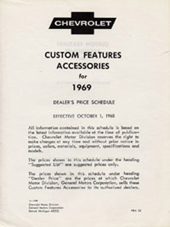 1969 ACCESSORIES LIST (ea)