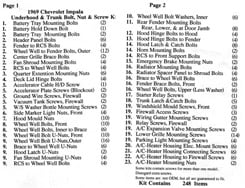 1969 UNDER HOOD &  TRUNK BOLT KIT