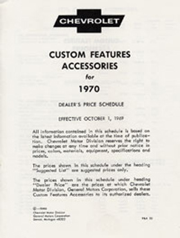 1970 ACCESSORIES LIST (ea)