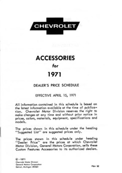 1971 ACCESSORIES LIST (ea)
