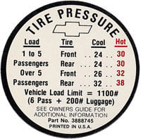 1966 TIRE PRESSURE DECAL