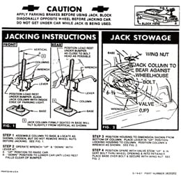 1962 JACKING INSTRUCTIONS, CONVERTIBLE