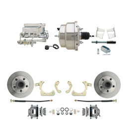 1959-1964 GM Full Size Front Disc Brake Kit (Impala, Bel Air, Biscayne) & 8" Dual Chrome Booster Conversion Kit w/ Flat Top Chrome Master Cylinder Bottom Mount Disc/ Drum Proportioning Valve Kit