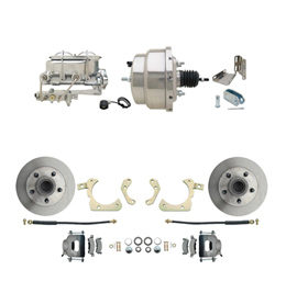 1959-1964 GM Full Size Front Disc Brake Kit (Impala, Bel Air, Biscayne) & 8" Dual Stainless Steel Conversion Kit w/ Chrome Master Cylinder Bottom Mount Disc/ Drum Proportioning Valve Kit