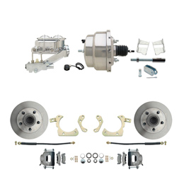 1959-1964 GM Full Size Front Disc Brake Kit (Impala, Bel Air, Biscayne) & 8" Dual Stainless Steel Booster Conversion Kit w/ Chrome Master Cylinder Left Mount Disc/ Drum Proportioning Valve Kit