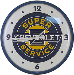 "CHEVROLET SUPERSERVICE" WALL CLOCK,BATTERY INCLUDED,12"FACE (ea)